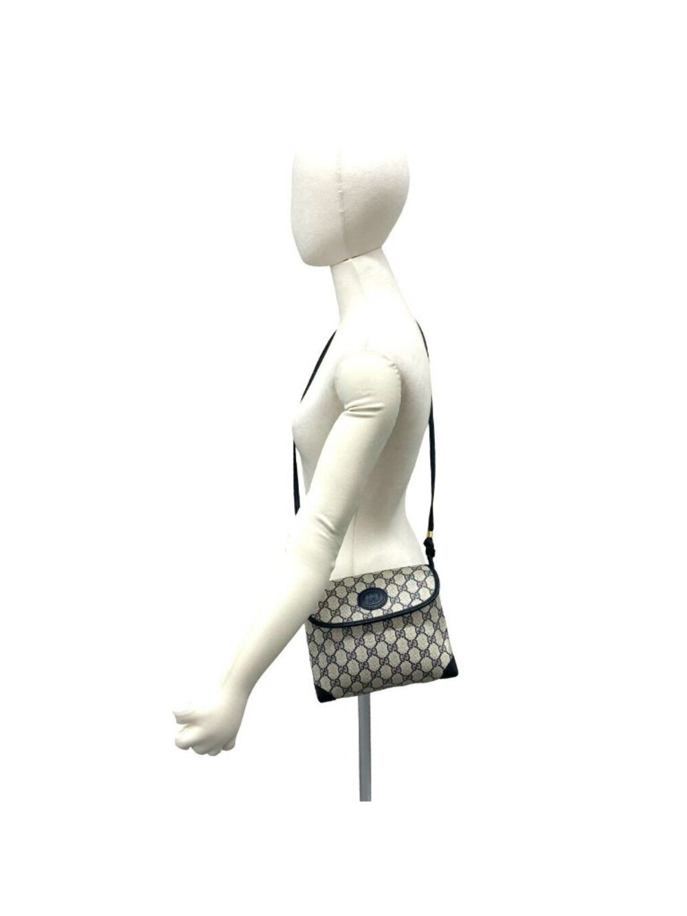 Gucci Vintage GG Logo Pattern Leather Mini Shoulder Bag Pochette Crossbody Navy - Picture 2 of 10